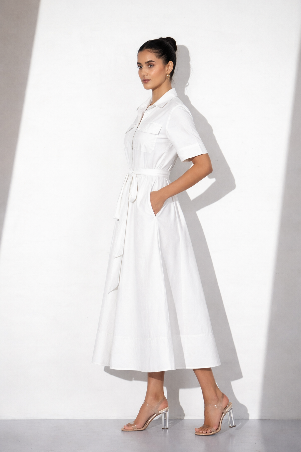 White Cotton Maxi Shirt Dress