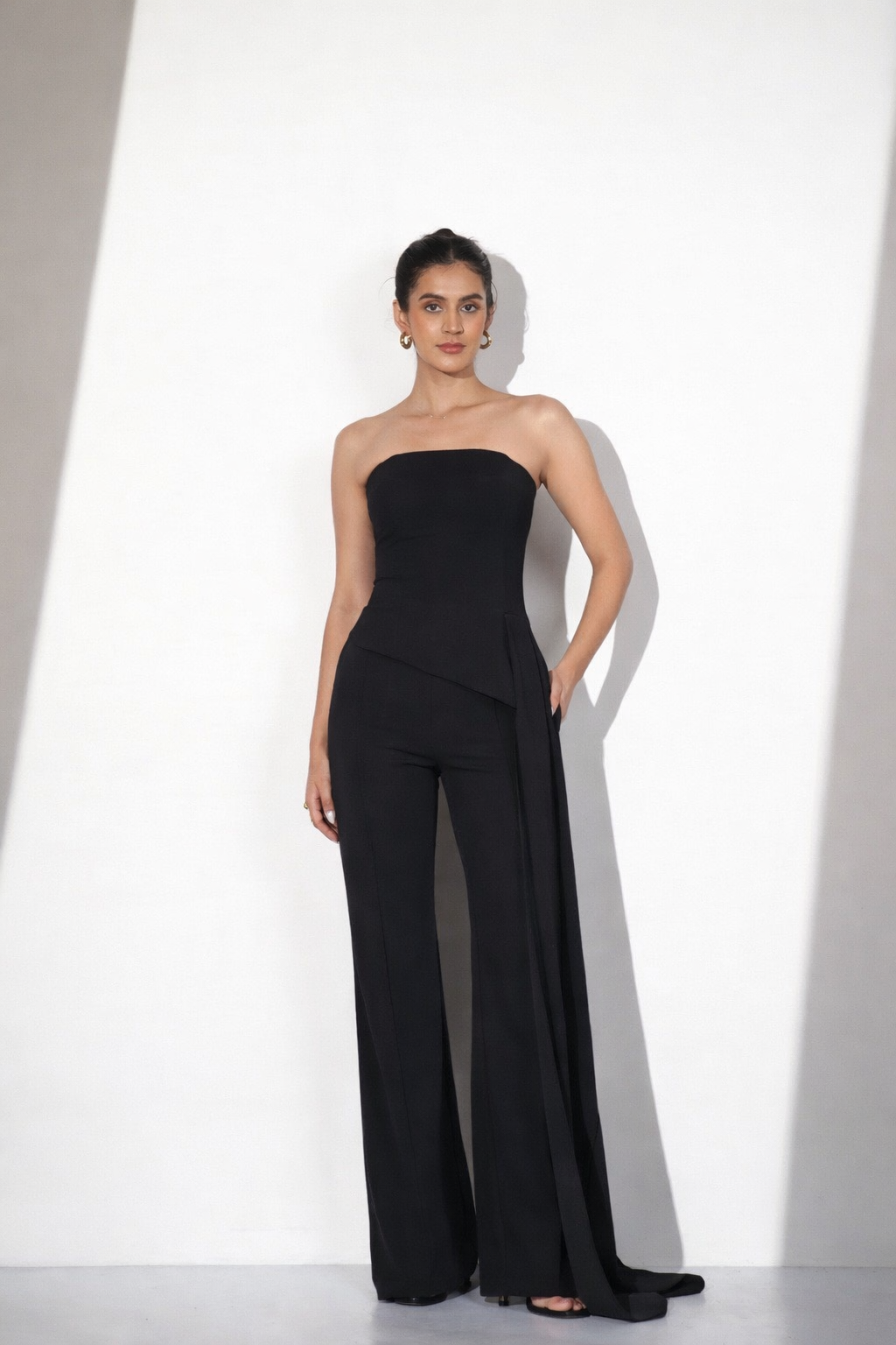 Black Strapless Top & Wide-Leg Pants Set