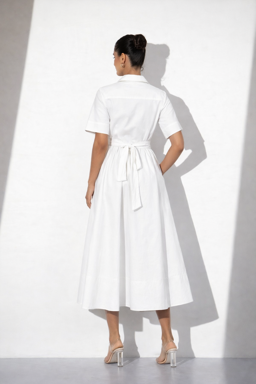 White Cotton Maxi Shirt Dress