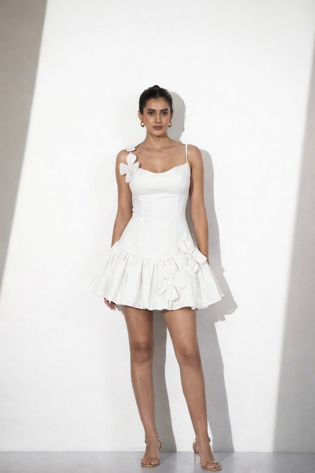 White Cotton Ruffle Mini Dress