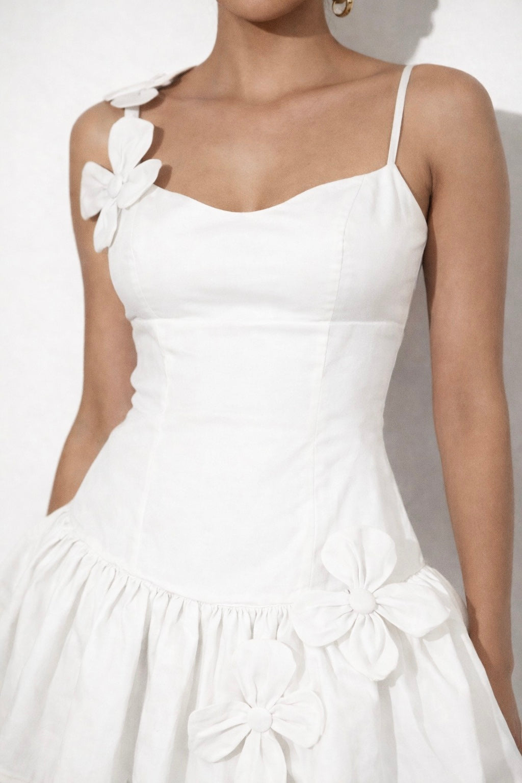 White Cotton Ruffle Mini Dress