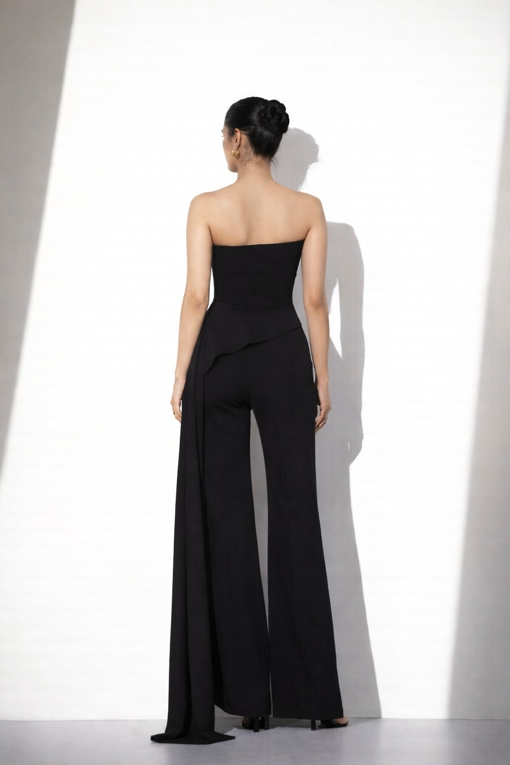 Black Strapless Top & Wide-Leg Pants Set