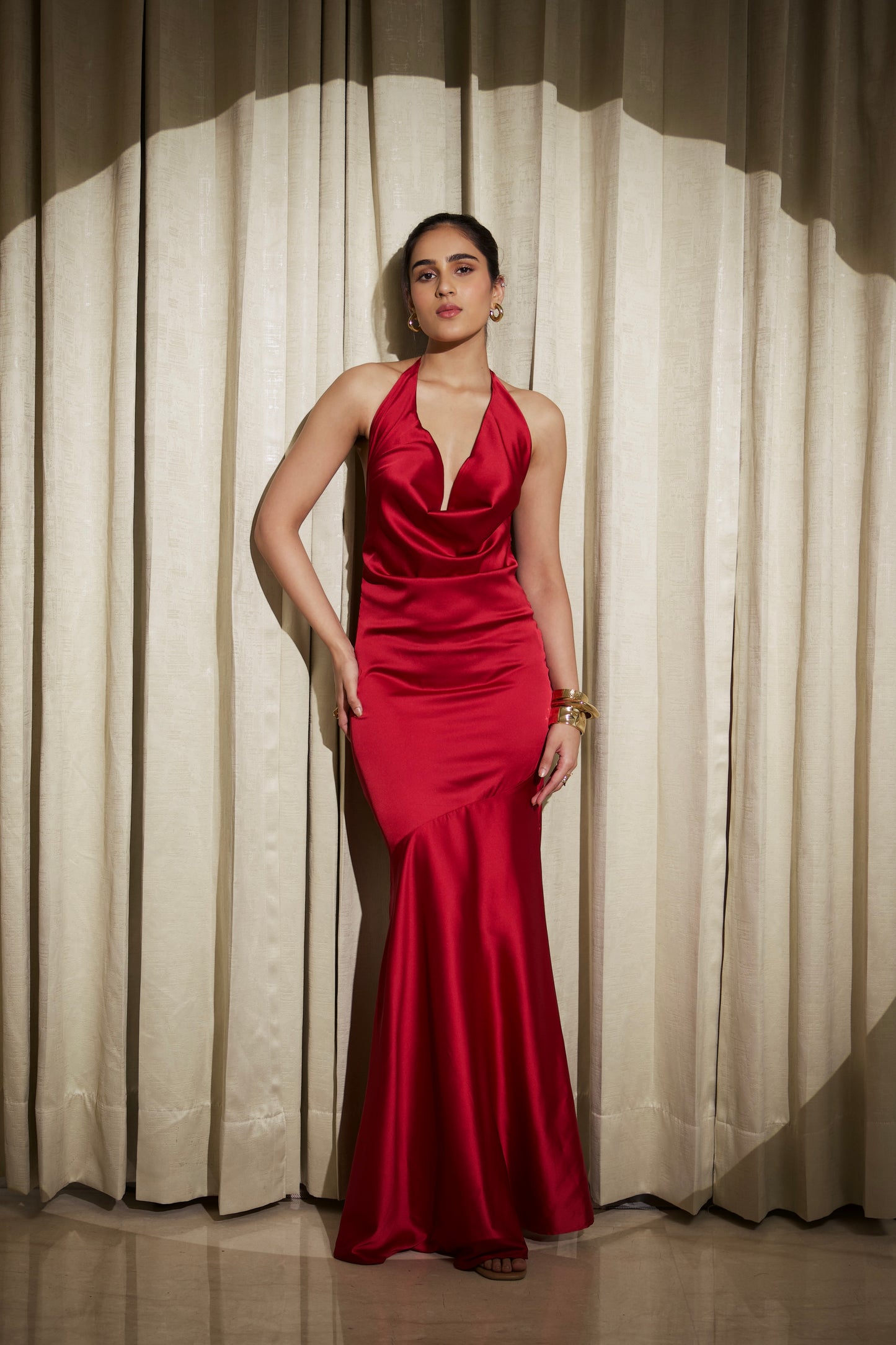 Crimson Curve Evening Gown