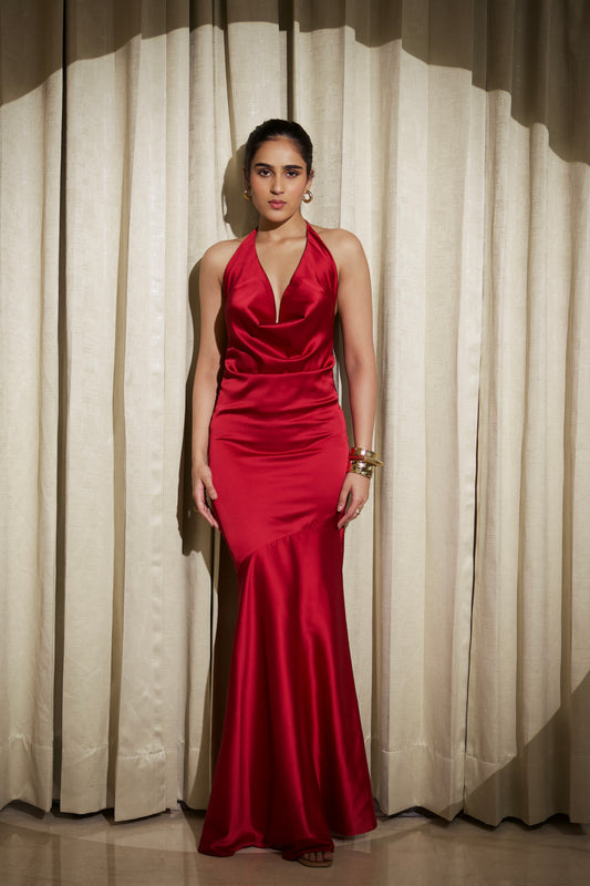 Crimson Curve Evening Gown