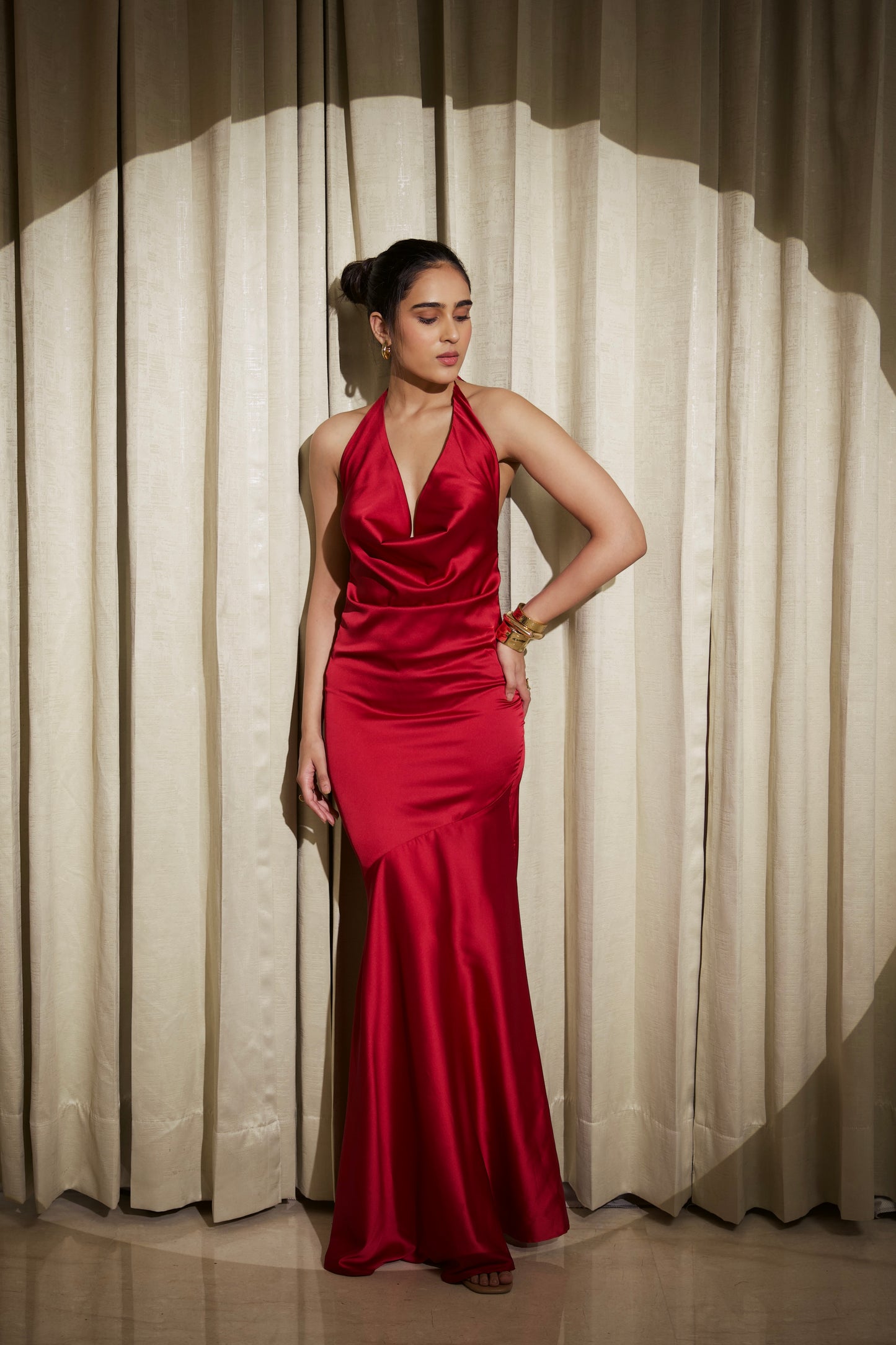 Crimson Curve Evening Gown