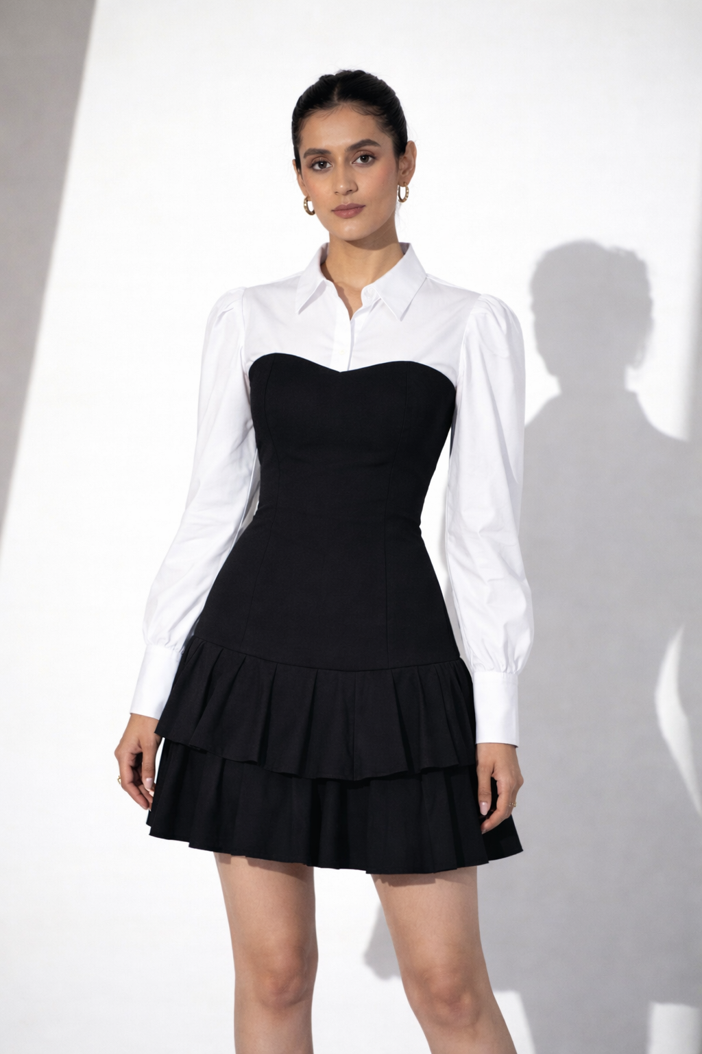 Black & White Corset Shirt Mini Dress MYCLO Black & White Corset Shirt Mini Dress MYCLO