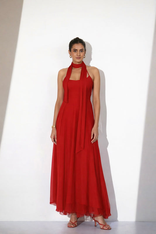 Red Halter Maxi Dress