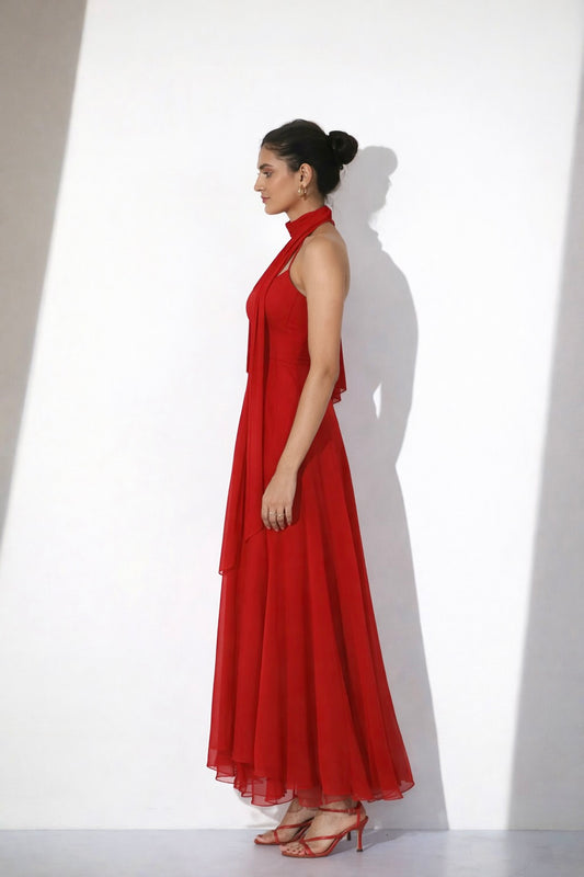 Red Halter Maxi Dress
