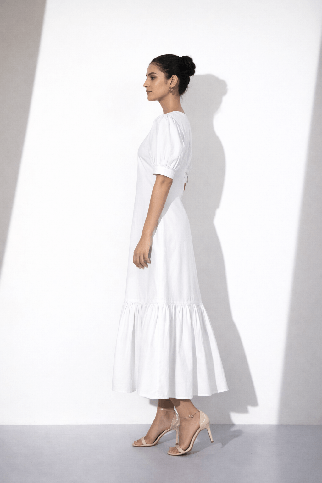 White Cotton Puff Sleeve Maxi Dress