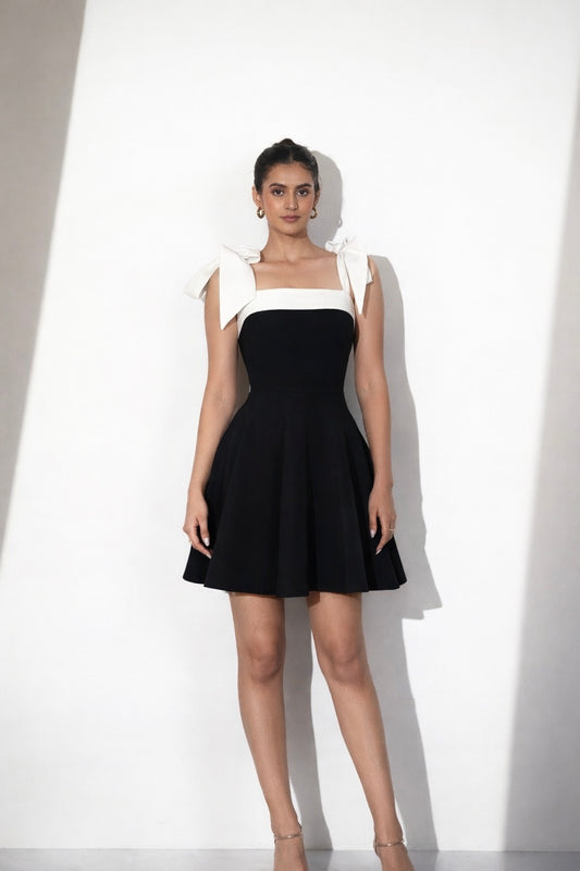 Black & White Bow Detail Mini Dress