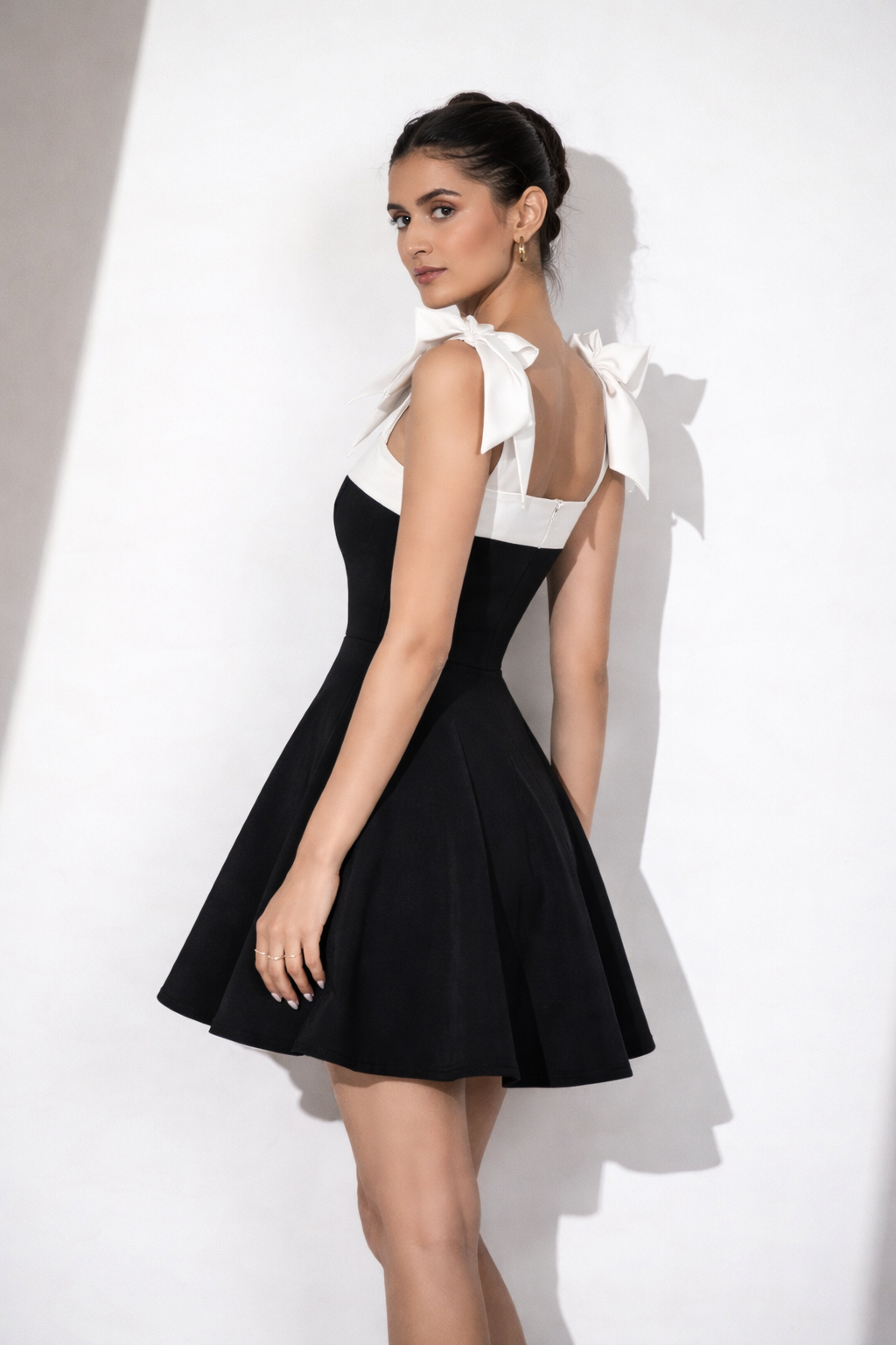 Black & White Bow Detail Mini Dress