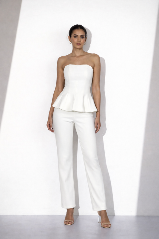 White Peplum Co-ord Set