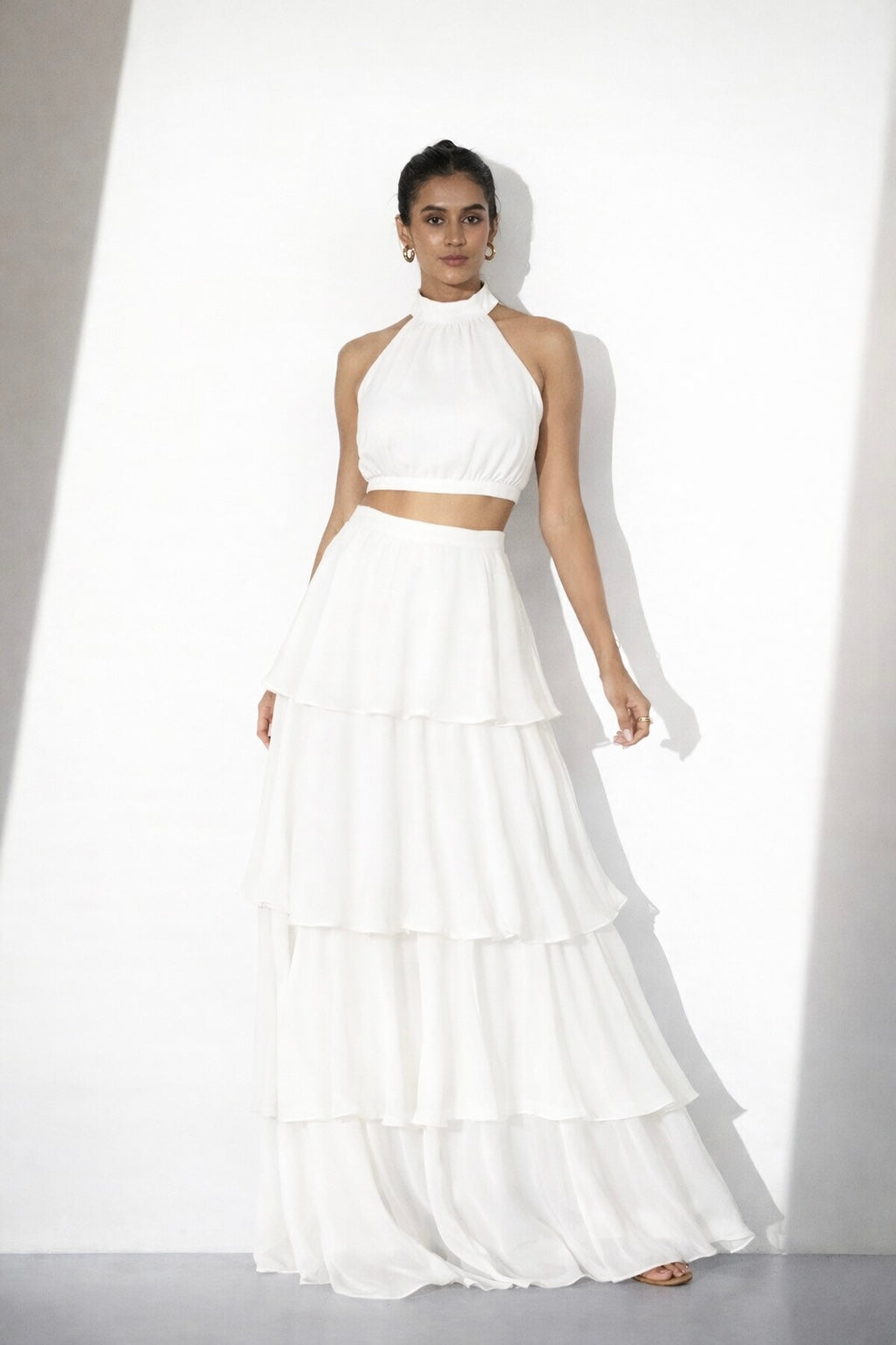 White Tiered Skirt Co-ord Set