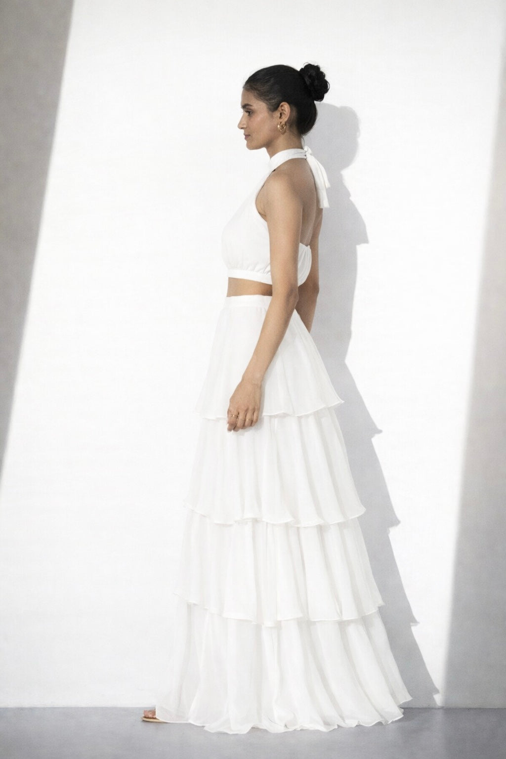 White Tiered Skirt Co-ord Set
