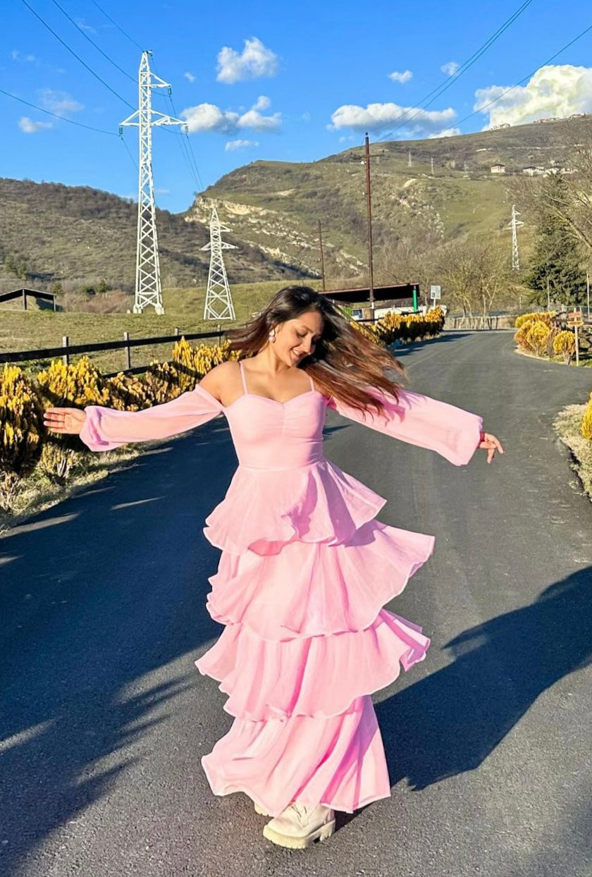 DARLING - Baby pink long frill dress