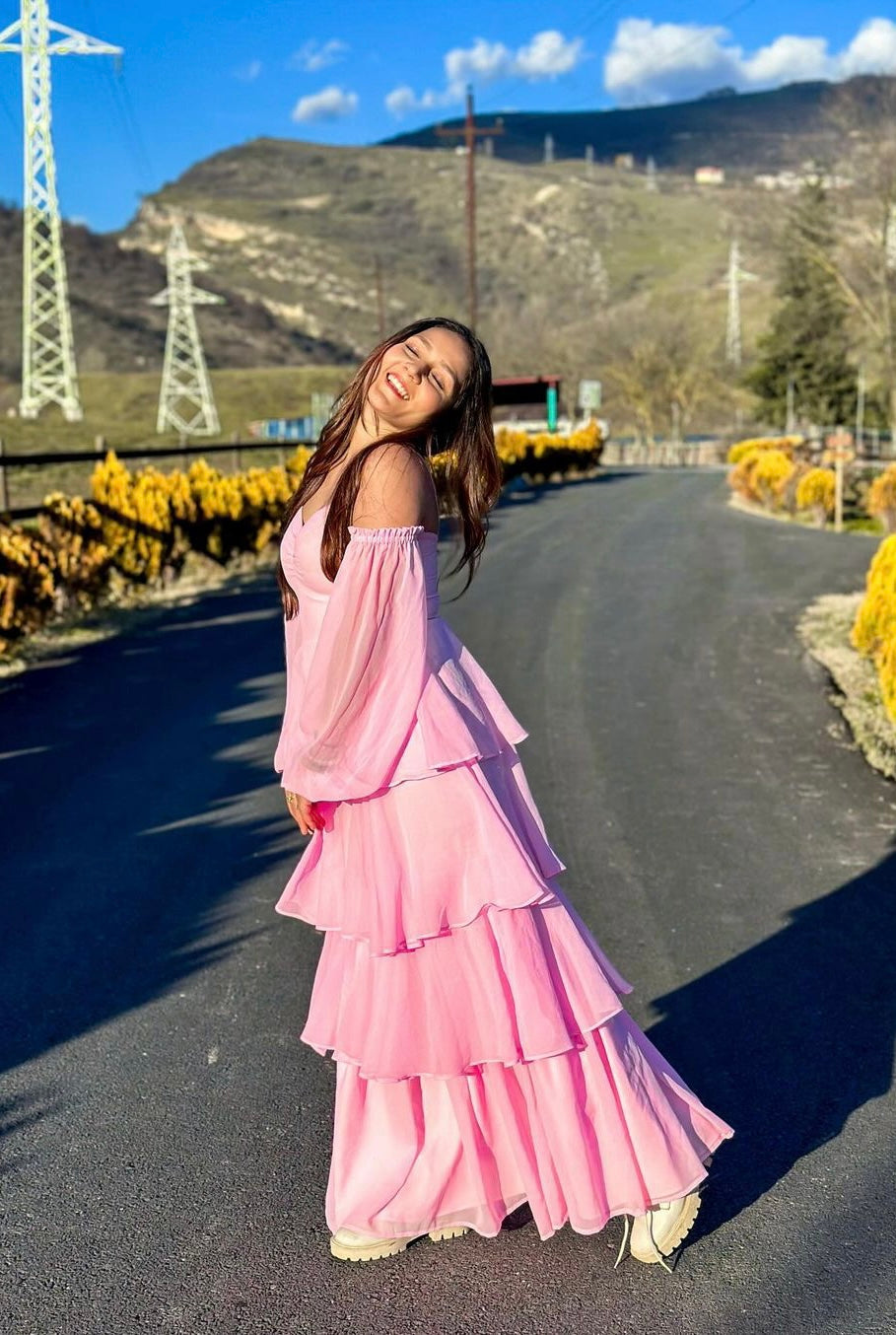 DARLING - Baby pink long frill dress