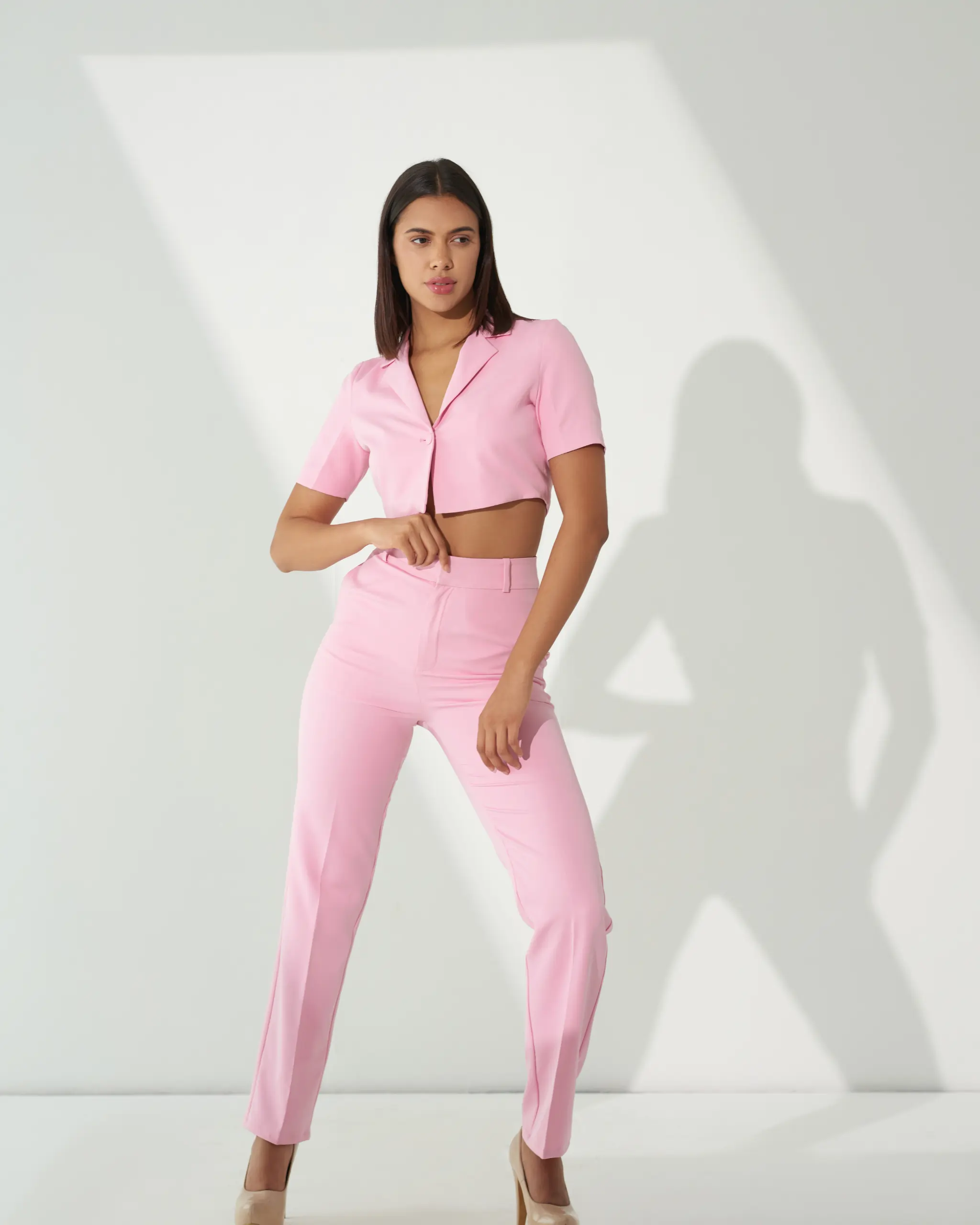 UNSTOPPABLE  Baby pink short blazer with straight pants Set  myclo