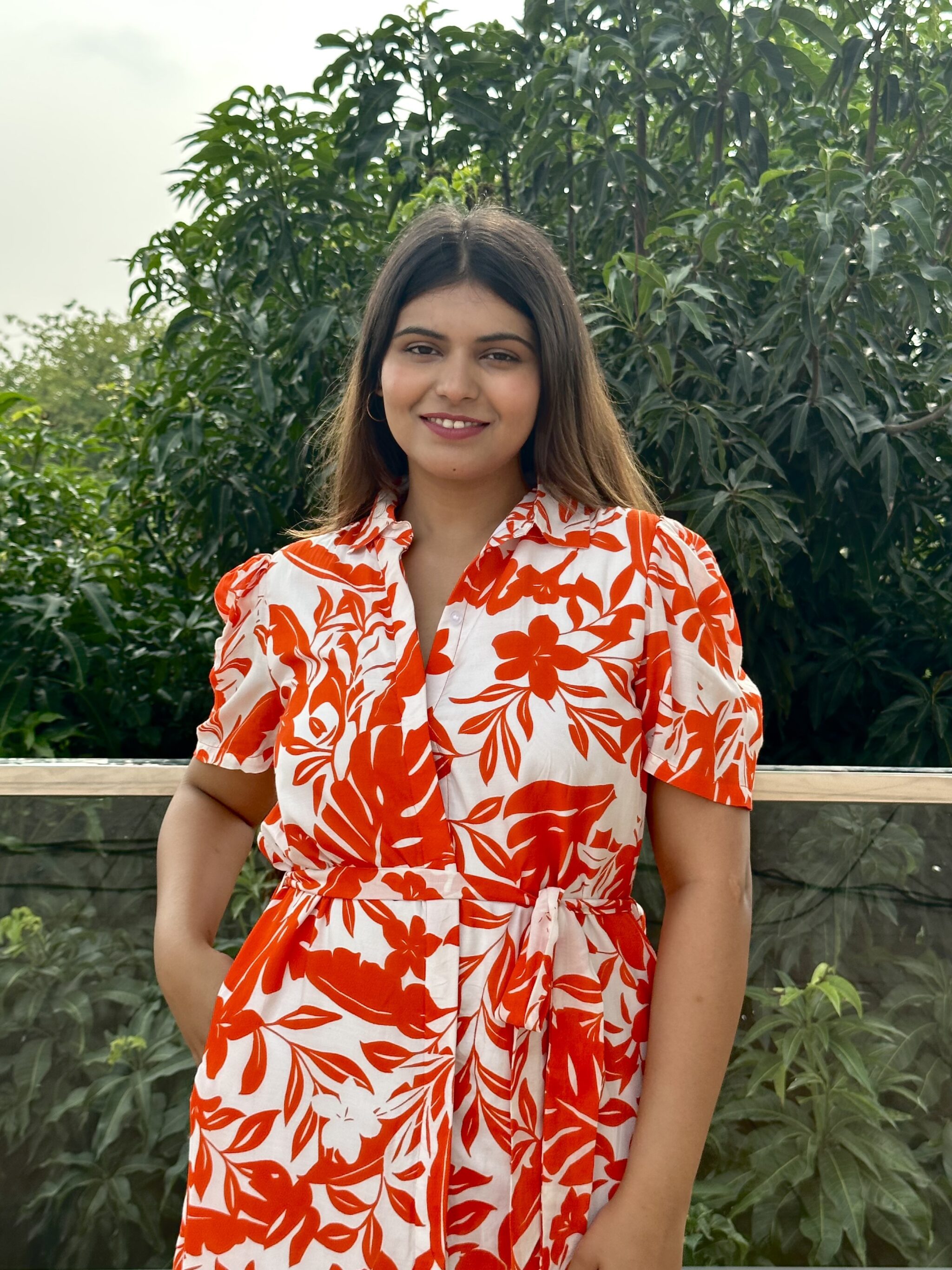 PRETTY ORANGE – Printed cotton Shirt dress