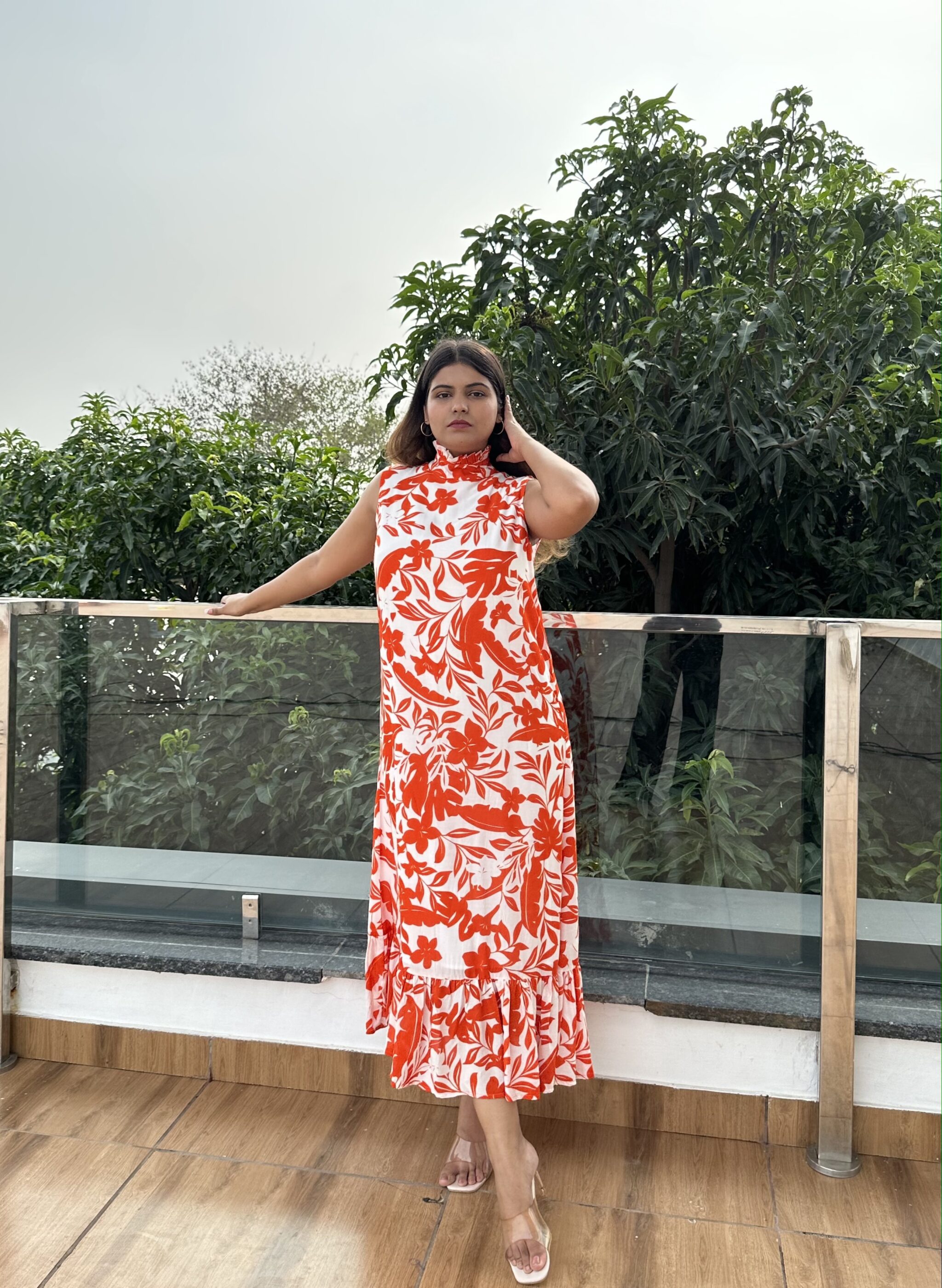 LOVE FOR PRINTS – Printed cotton orange dress