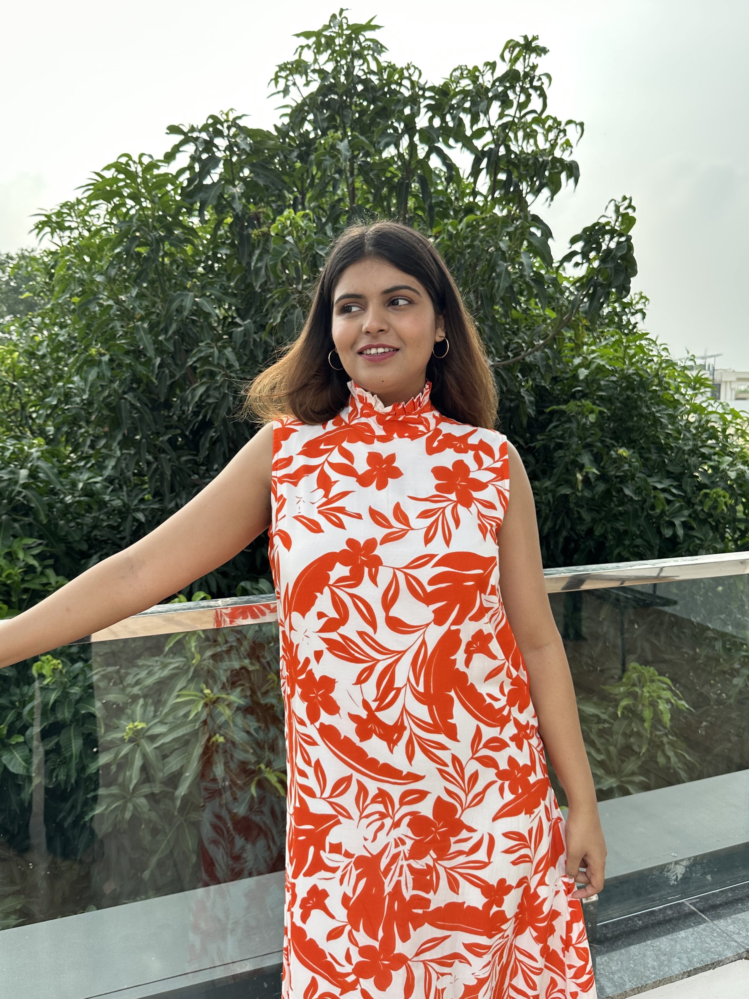 LOVE FOR PRINTS – Printed cotton orange dress