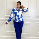 MESMERIZING – Printed blue satin shirt