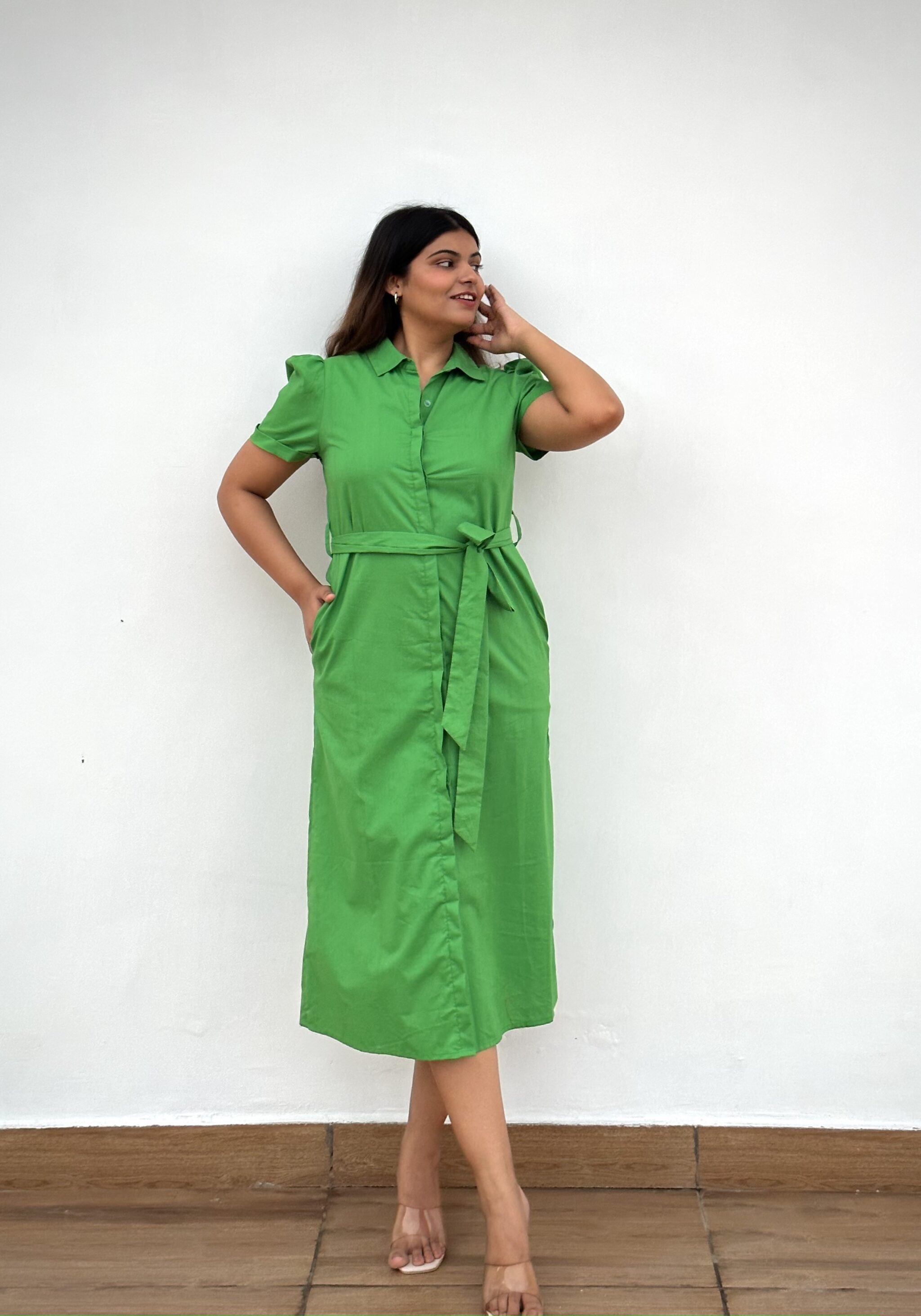 EVERGREEN – Cotton Green shirt dress