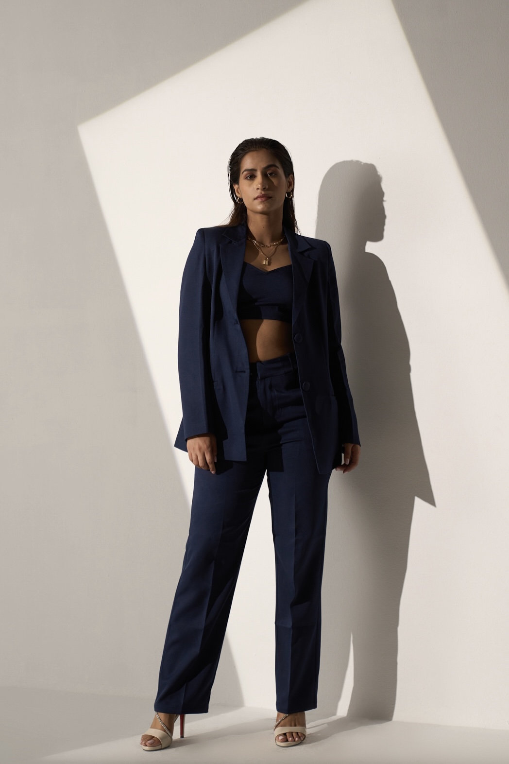 Buy Light Blue 3-piece Pantsuit for Women, Blue Blazer Trouser Suit for  Women With Bralette Top, Relaxed Fit Blazer and High Waist Pants Online in  India 