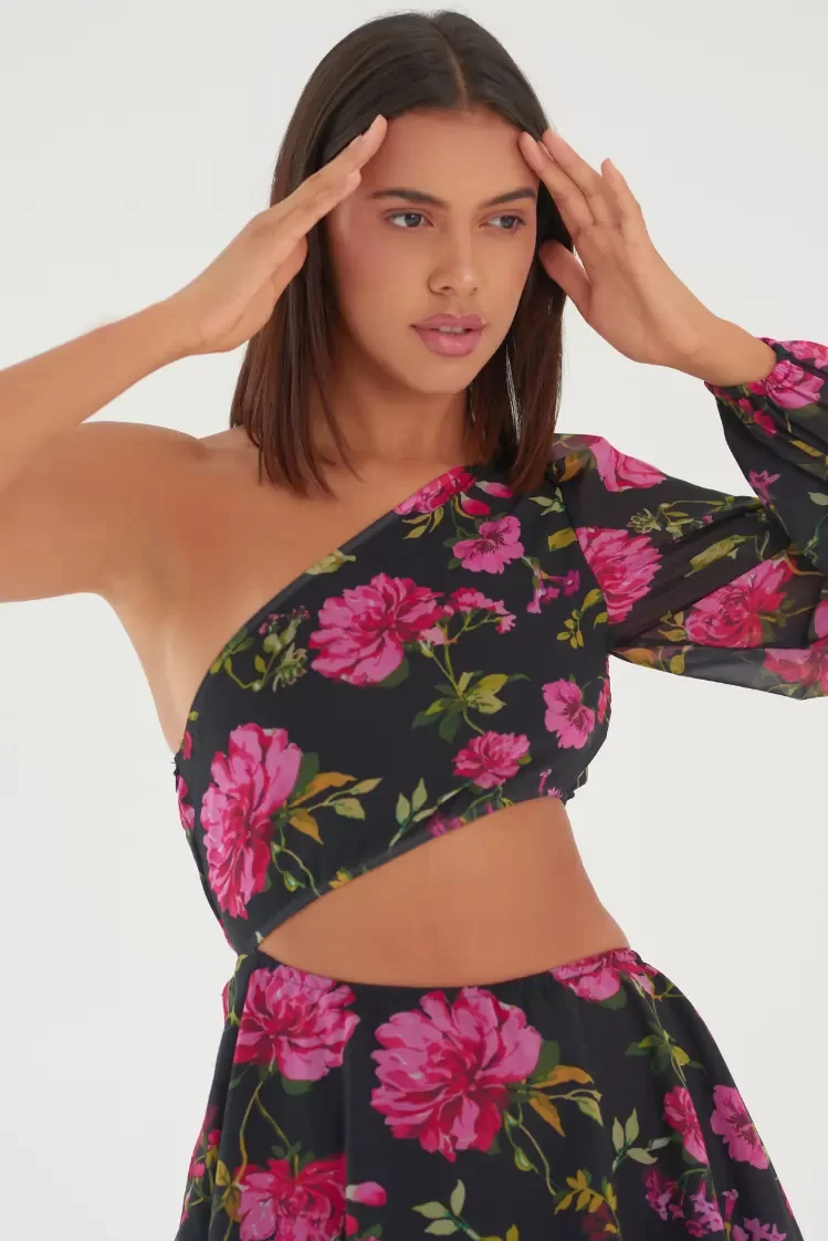 Myclo FLORAL FANTASY – One shoulder floral dress